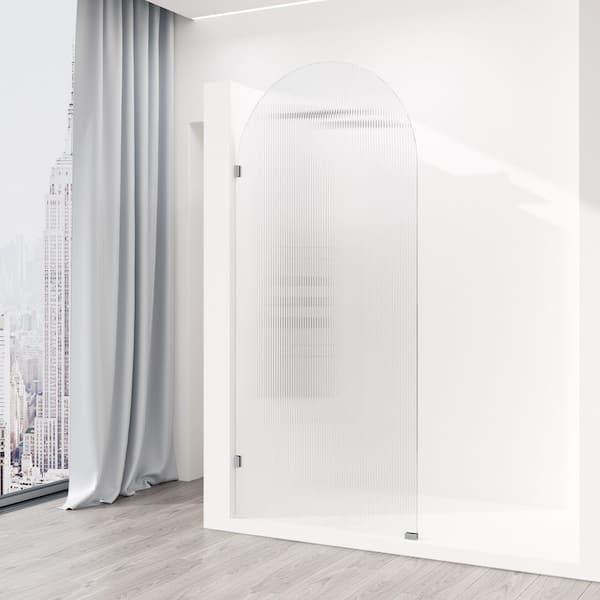 VIGO Arden 34 in. W x 78 in. H Frameless Fixed Shower Screen in Chrome with 3/8 in. (10mm) Fluted Glass