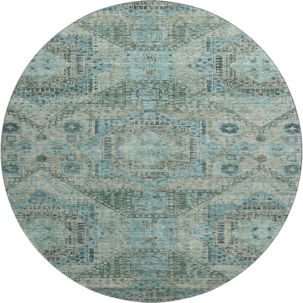 Mayfield Premium Machine Washable Abstract AMF1929 Sage 8 ft. x 8 ft. Round Rug
