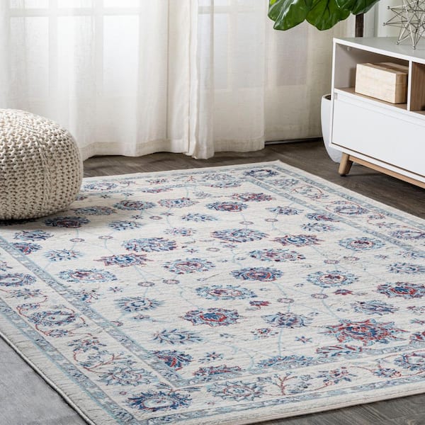JONATHAN Y Modern Persian Vintage Moroccan Traditional Ivory/Blue/Red 3 ft. x 5 ft. Area Rug