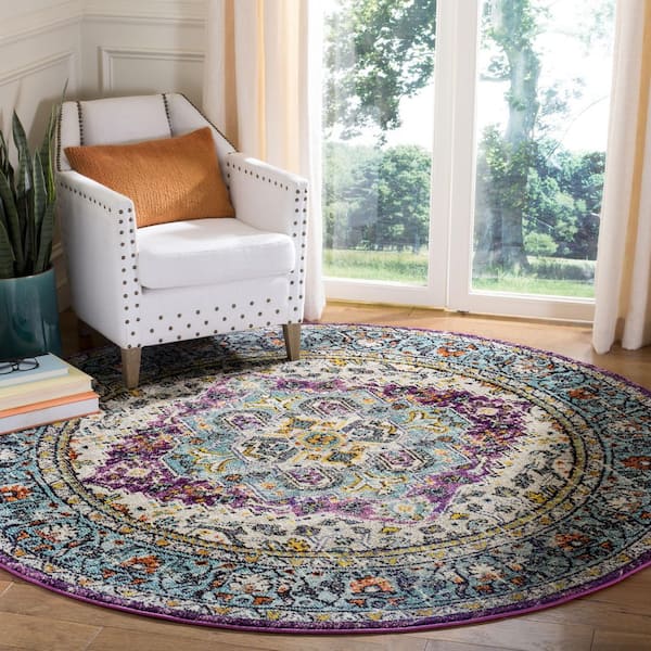 Monaco 5 ft. x 5 ft. Violet/Light Blue Oriental Round Rug