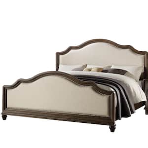 Beige Oak Queen Bed Panel Bed