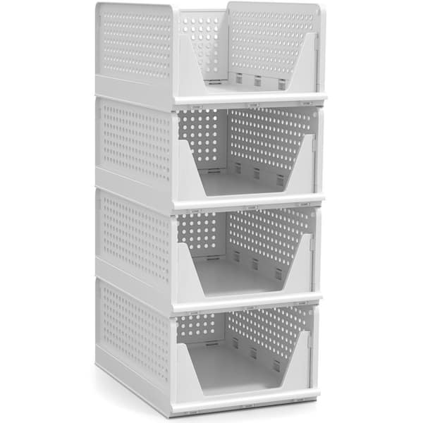 Medium 4 Pack Shelf Organizer-Stackable Open Front Closet Shelves for Clothes, 16.75 in. W x 7.5 in. H Laundry Sorter