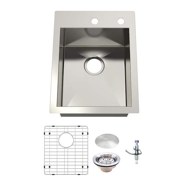 Glacier Bay Zero Radius Drop-In 16-Gauge Stainless Steel 17 in. Single Bowl Kitchen Sink in Brushed Finish with Accessories