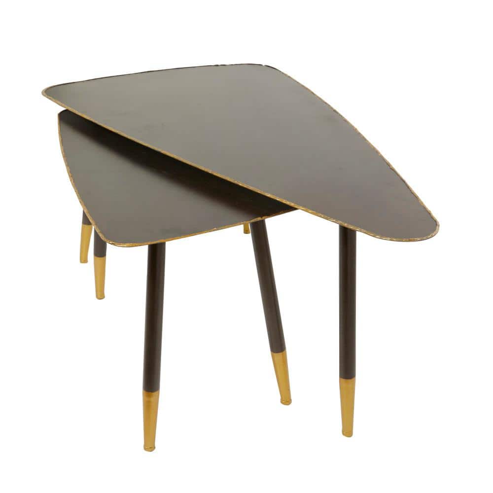 Black and Gold Triangular Metal Accent Table Set