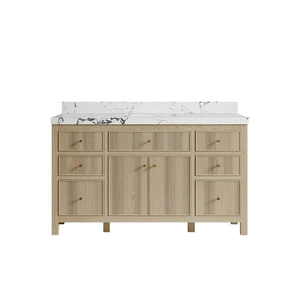 Willow Collections Sonoma Oak 60 in. W x 22 in. D x 36 in. H Single Sink Bath Vanity in White Oak with 2 in. Viola Night Qt. Top