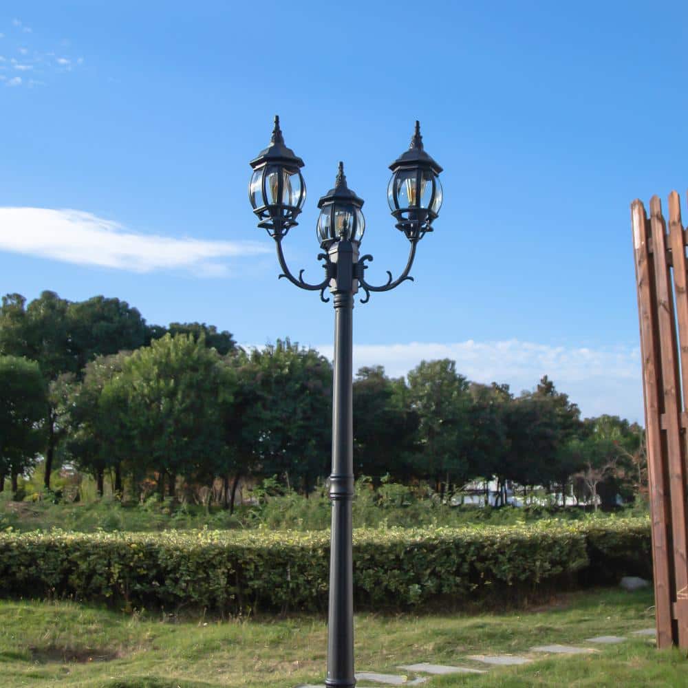 Black Cast Aluminum 3-Head Outdoor Post Light