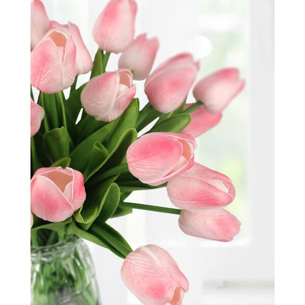 Afoxsos 13 in. H Peach Pink Artificial Tulip Flowers for Home