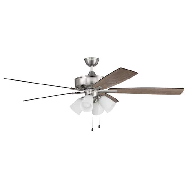CRAFTMADE Super Pro-114 60 in. Indoor Dual Mount Brushed Polished Nickel Ceiling Fan with 4-Light White Glass LED Light Kit