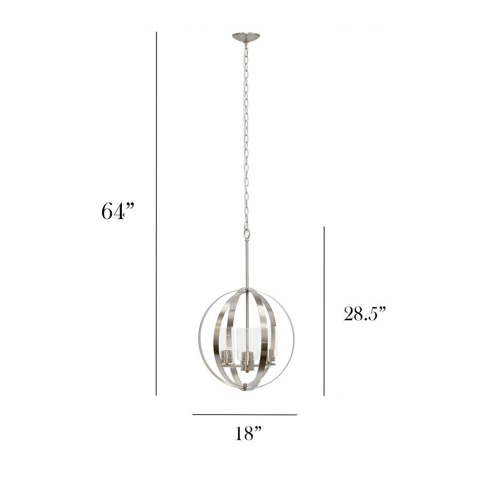 Modern 18" Brushed Nickel Globe Pendant with Clear Glass Shades