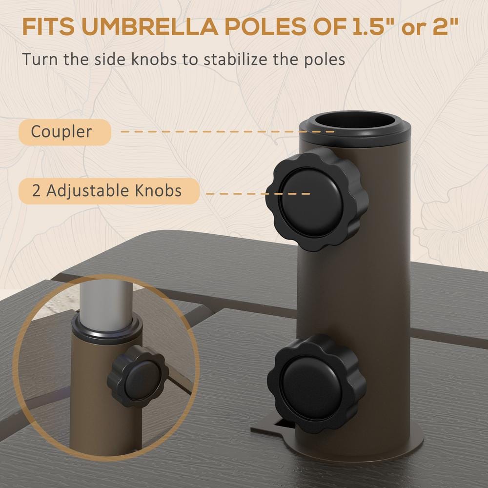 Brown Metal Wheeled Multiuse Outdoor Umbrella Base and Table