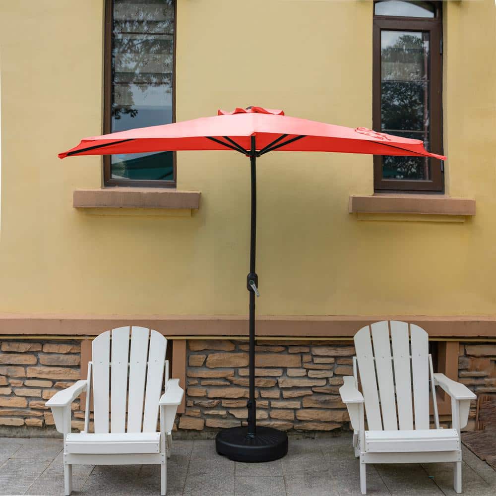 9 ft Red Half Round Patio Umbrella with Black Base