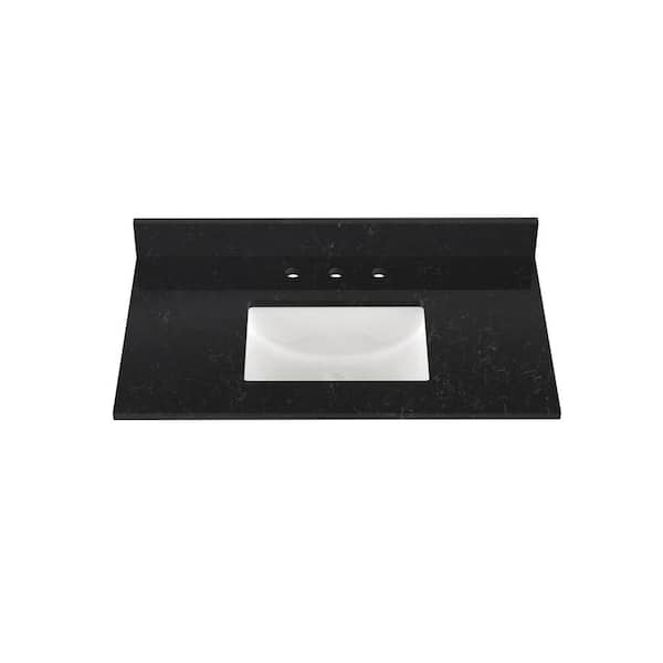 Winette 37 in. W x 22 in. D Quartz White Rectangular Ceramic Single Sink Bathroom Vanity Top in Crysta Black