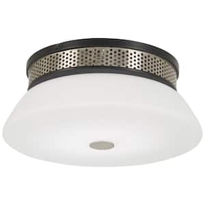 Tauten 12 in. 1-Light Black and Brushed Nickel LED Flush Mount with Etched Opal Glass Shade