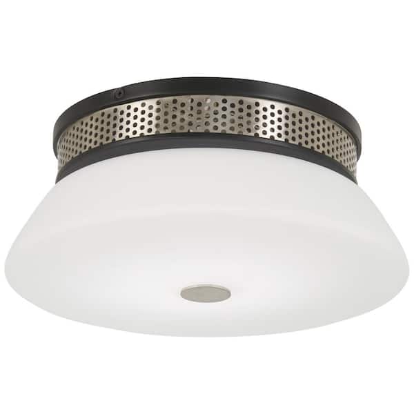 George Kovacs Tauten 12 in. 1-Light Black and Brushed Nickel LED Flush Mount with Etched Opal Glass Shade