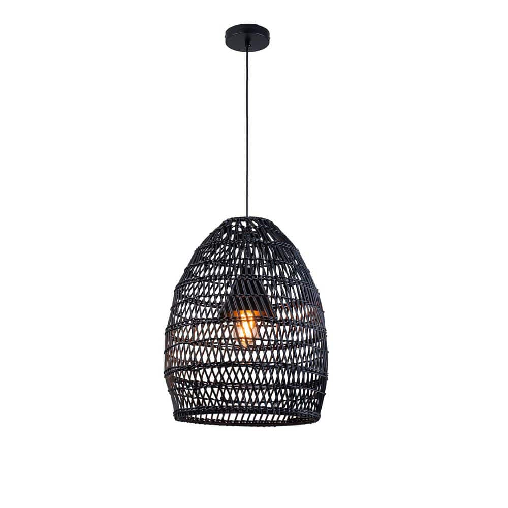 Veremund 20 in. 1-Light Black Dimmable Outdoor Wicker Rattan Coastal Pendant Light No Bulbs Included price history on PriceWatchPro