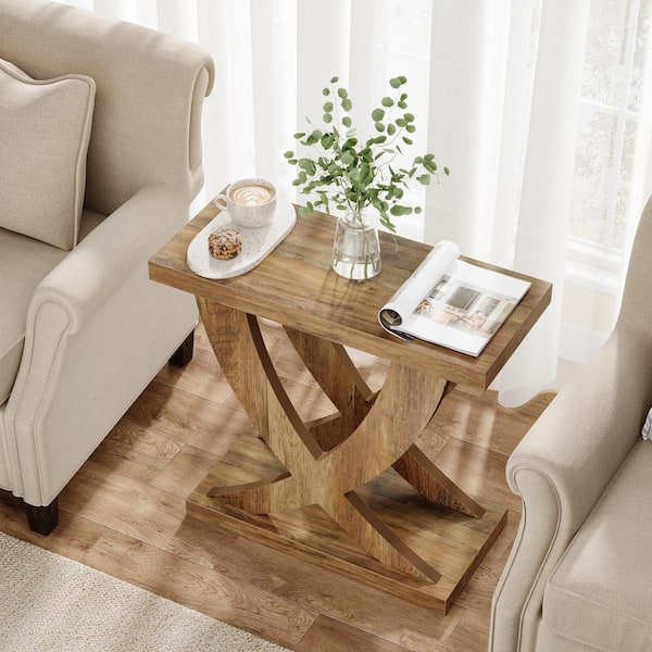 BYBLIGHT Kerlin 23.6 in.  Brown Rectangle Engineered Wood End Table with X Shape Base