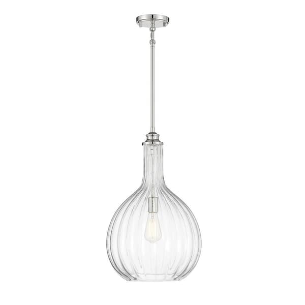 Savoy House Brandon 14 in. W 1-Light Polished Nickel Pendant with Fluted Blown Glass Shade