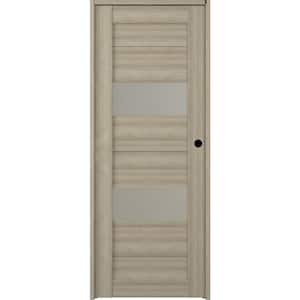 28 in. x 80 in. Berta Left-Hand Solid Core Composite 2-Lite Frosted Glass Shambor Wood Single Prehung Interior Door