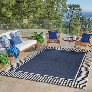 Paseo Kiano Navy/Sand 6 ft. x 9 ft. Striped Border Indoor/Outdoor Area Rug