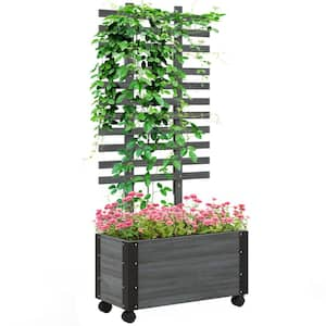 58 in. Rolling Wood Raised Garden Bed with Trellis, Mobile Planter Box ...