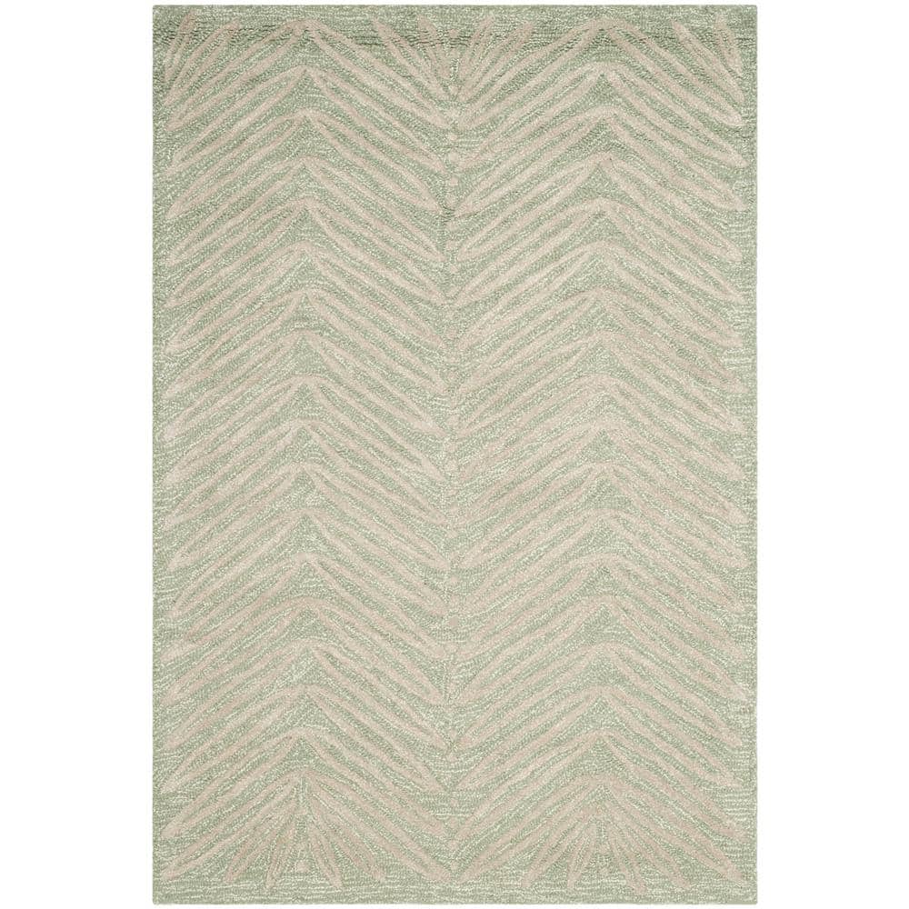 Milk Pail Green 4' x 6' Handmade Tufted Floral Wool Viscose Rug