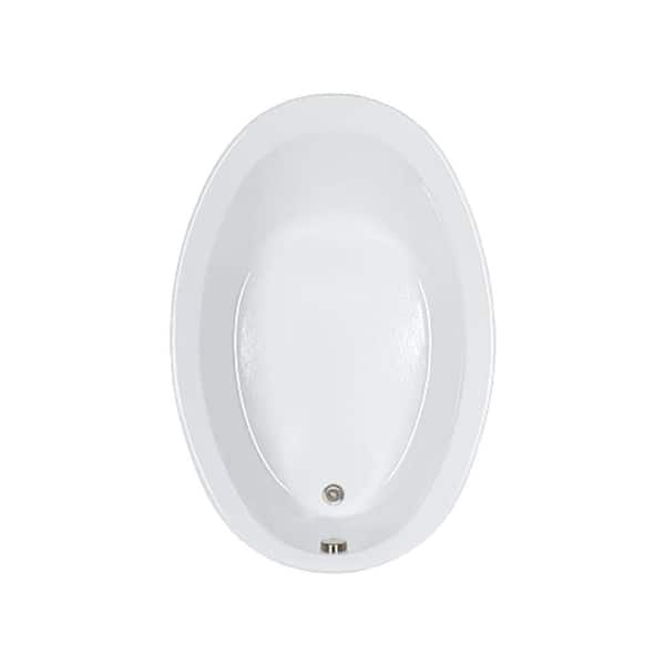 56 in. x 38 in. Acrylic Oval Soaking Bathtub with Reversible Drain in Bone