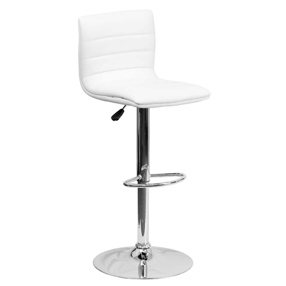 Modern White Vinyl Adjustable Bar Stool with Chrome Base