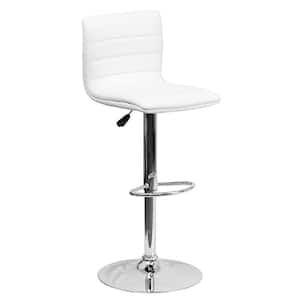 White Vincent Modern Adjustable Height Barstool with Footrest, Upholstered Vinyl Adjustable Bar or Counter Height Stool