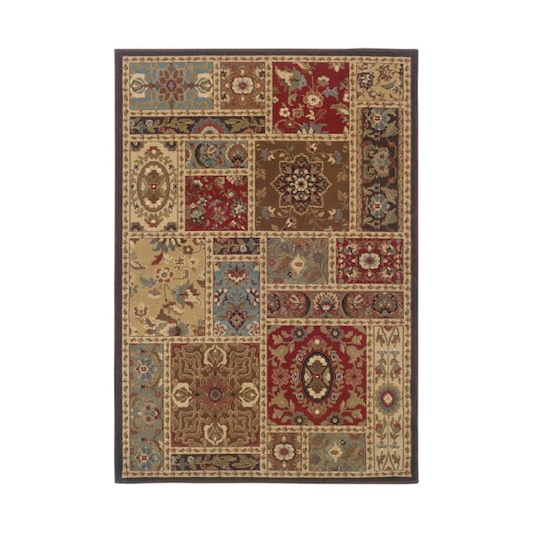 Noble House Huntington Multi-Colored 8 ft. x 10 ft. Geometric Floral Patchwork Indoor Area Rug