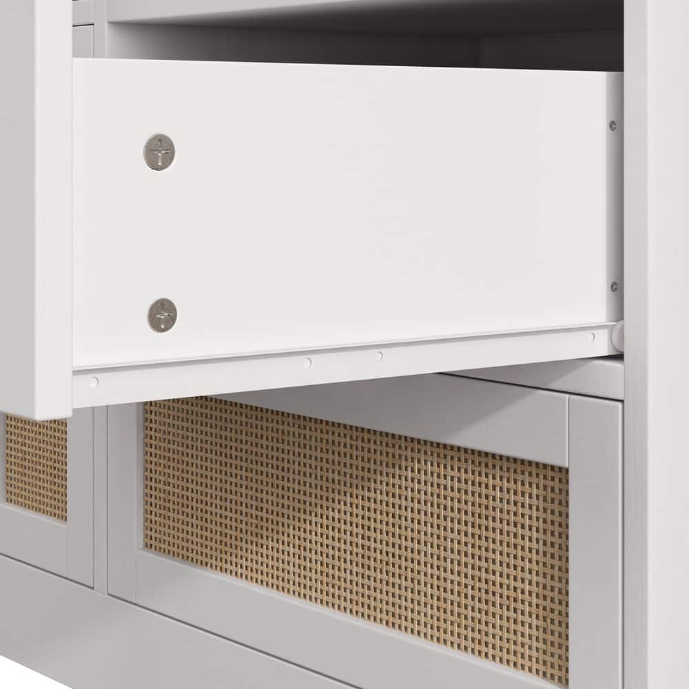 White and Light Wood Rattan Accent Cabinet with 9 Drawers