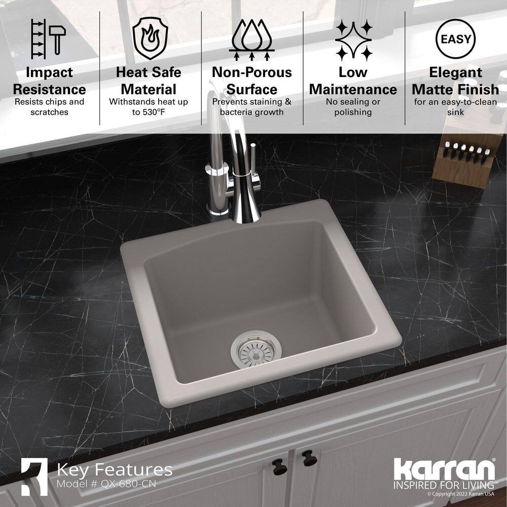 Concrete Quartz Composite 18'' Single Bowl Kitchen Sink