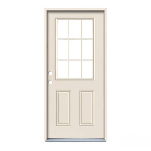 JELD-WEN 36 in. x 80 in. 9 Lite Primed Steel Prehung Right-Hand Inswing Entry Door