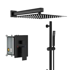 2-Spray Square High Pressure Shower Faucet with 12 in. Shower Head, Wall Mount Slide Bar with Hand Shower in Matte Black
