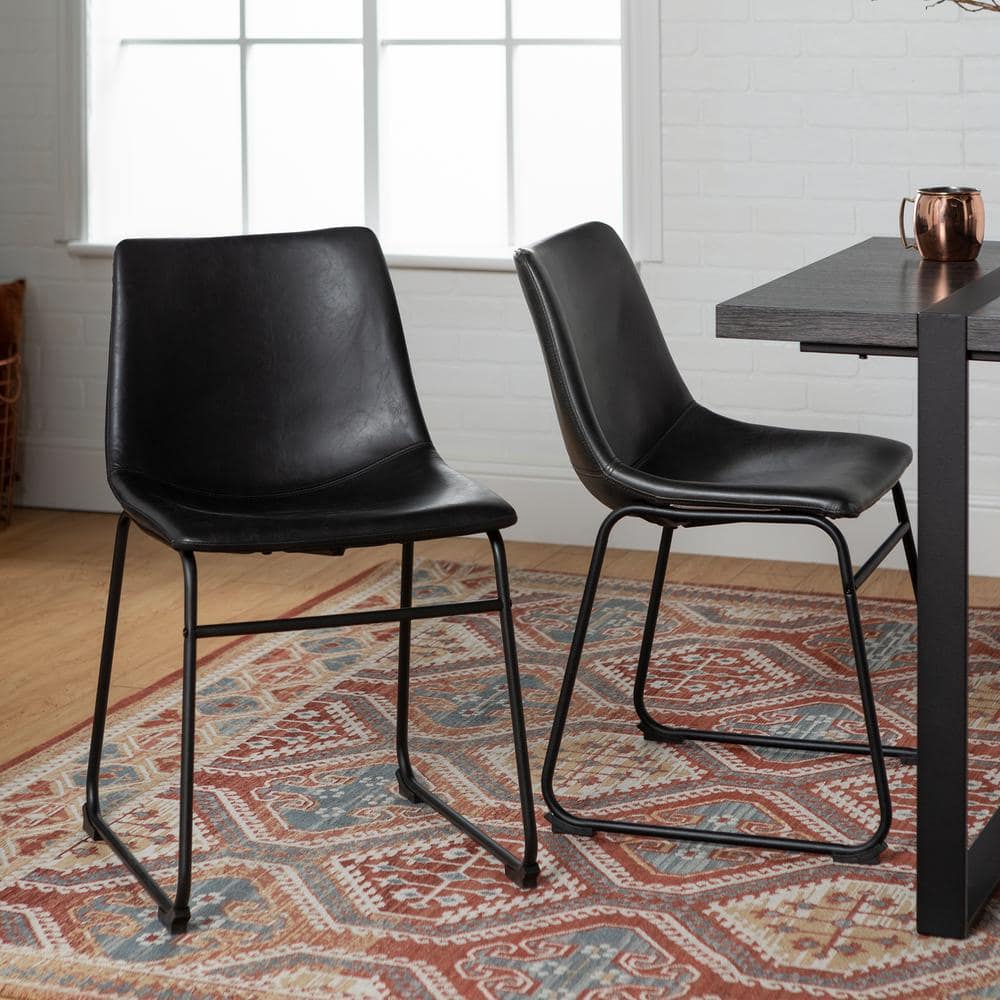 Sleek Black Faux Leather and Metal Space-Saving Dining Chair Set