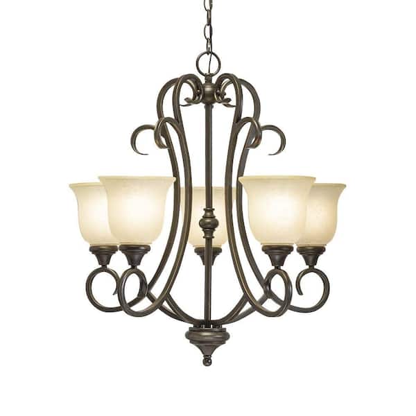 Hampton Bay Lavers Hill 5-Light Iron Stone Chandelier with Frosted Glass Shade