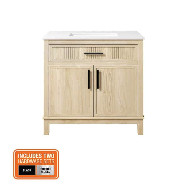 Riley 36 in. Single Sink Light Birch Bath Vanity with White Engineered Stone Top (Assembled)