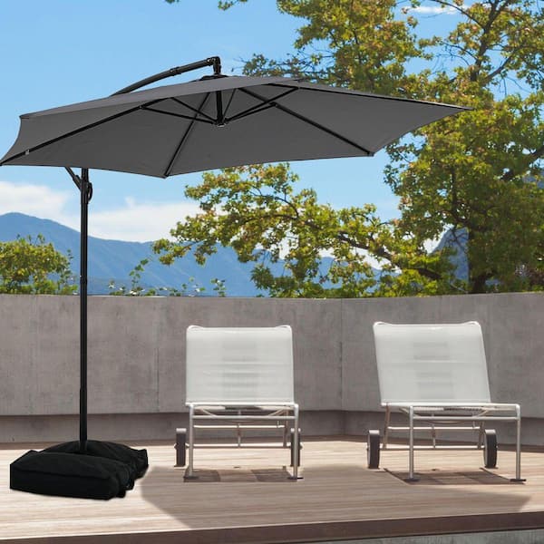 10 ft. Steel Cantilever Patio Umbrella in Gray Offset Outdoor with Base  Stand Rotate and Tilt 59XBWDSGY - The Home Depot
