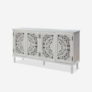 Herculaneum White Traditional Wooden 63 in. Wide Sideboard with 4-Doors and Adjustable Shelves