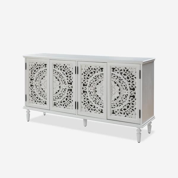 JAYDEN CREATION Herculaneum White Traditional Wooden 63 in. Wide Sideboard with 4-Doors and Adjustable Shelves