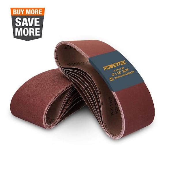 3 in. x 18 in. 40/60/80/120-Grits Aluminum Oxide Sanding Belts Assortment for Portable Belt Sander (20-Pack)