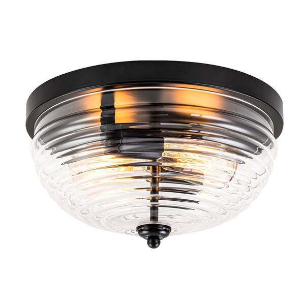 EDISLIVE Kerwin 11.81 in. 2-Light Farmhouse Black Flush Mount with ...