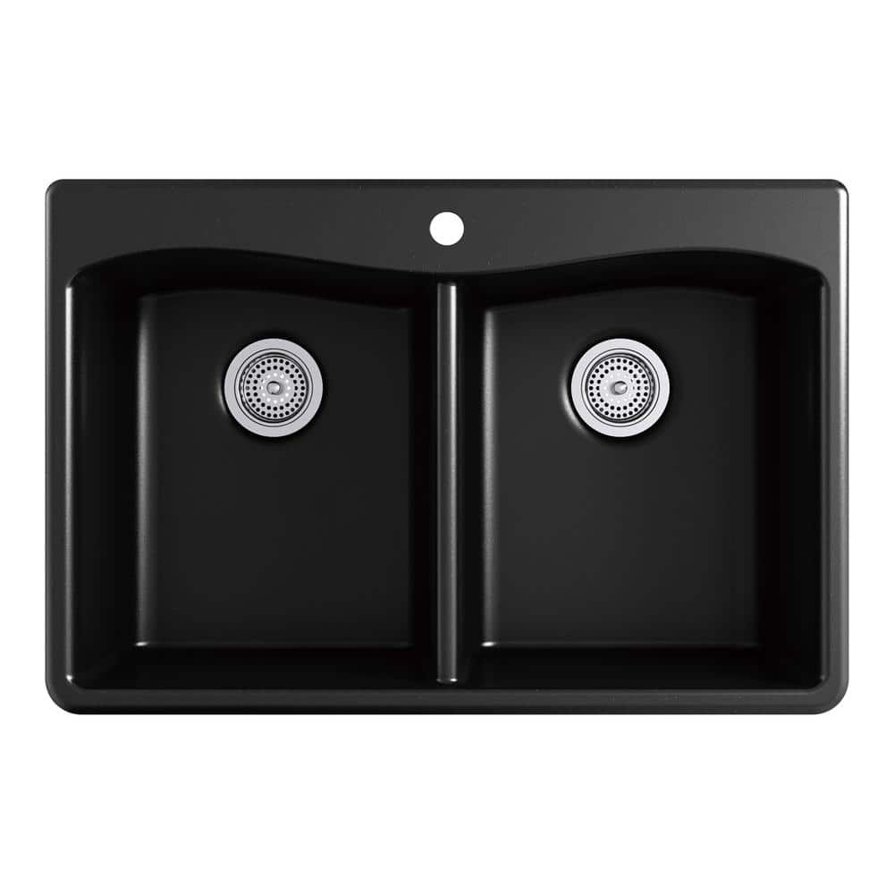 Kennon Matte Black 33" Double Basin Drop-In Kitchen Sink