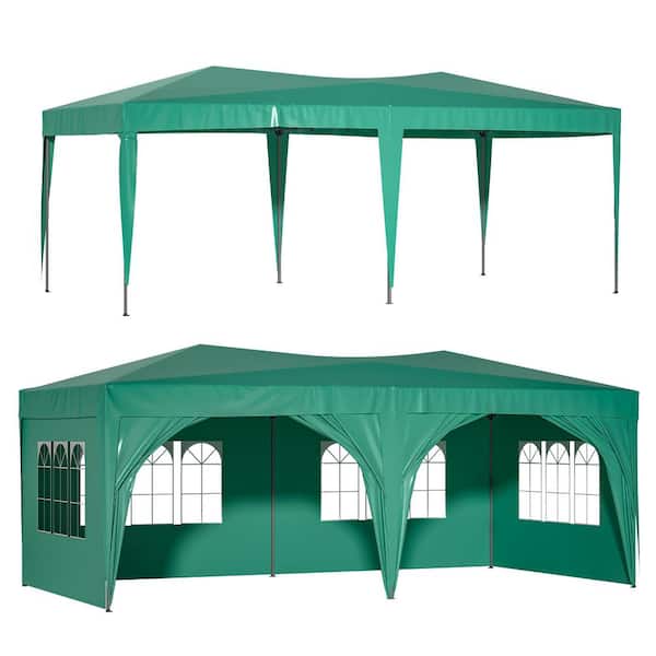 ToolCat 10 ft. x 20 ft. EZ Pop Up Canopy Outdoor Portable Party Folding Tent with 6 Removable Sidewalls and Carry Bag, Green