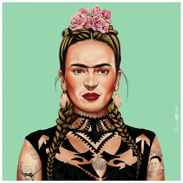 Empire Art Direct "Hip Frida Kahlo" Multi-color Free Floating Reverse Unframed Printed Tempered Art Glass Wall Art 24 in. x 24 in.