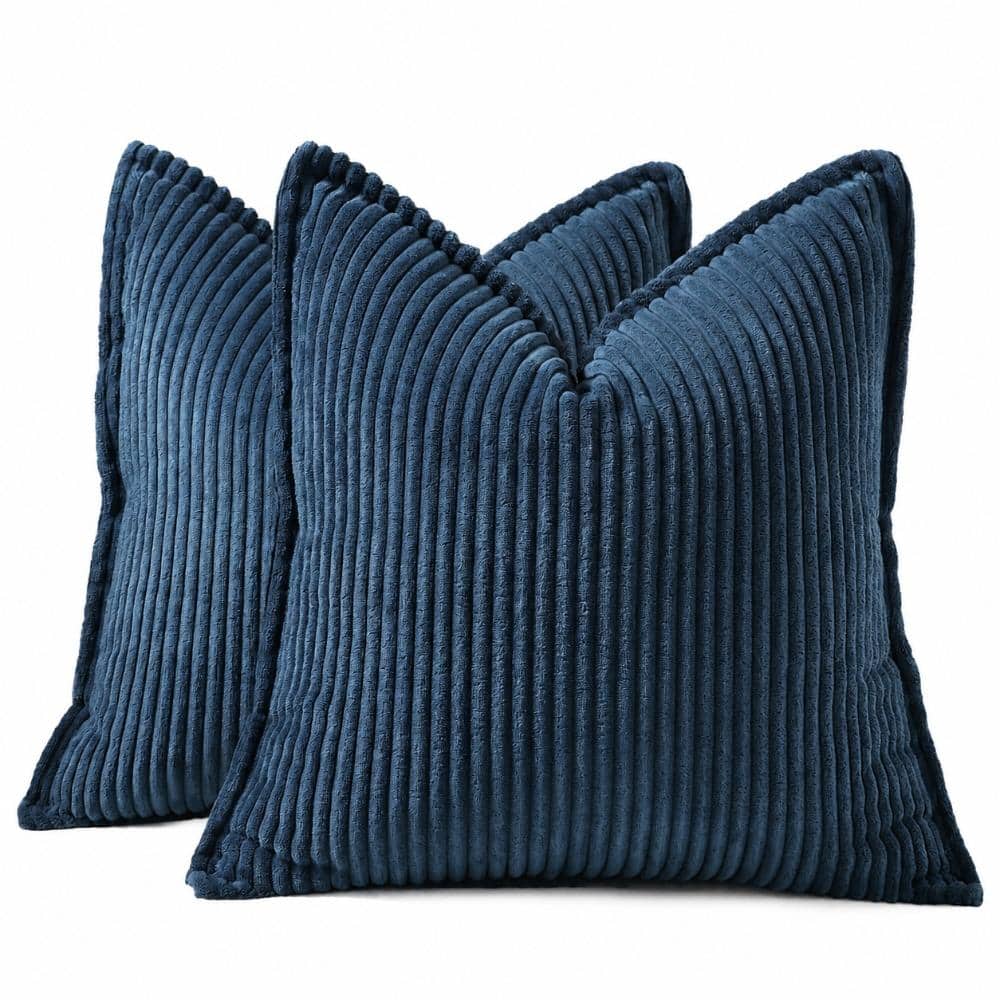 Set of 2 18 in. x 18 in. Navy Blue Boho Farmhouse Outdoor Throw Pillow Covers for Patio Sofa Spring Corduroy price history on PriceWatchPro