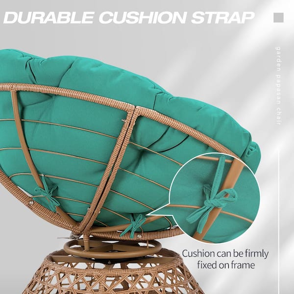 Wicker Outdoor Lounge Chair Papasan Chair with Blue Cushion and