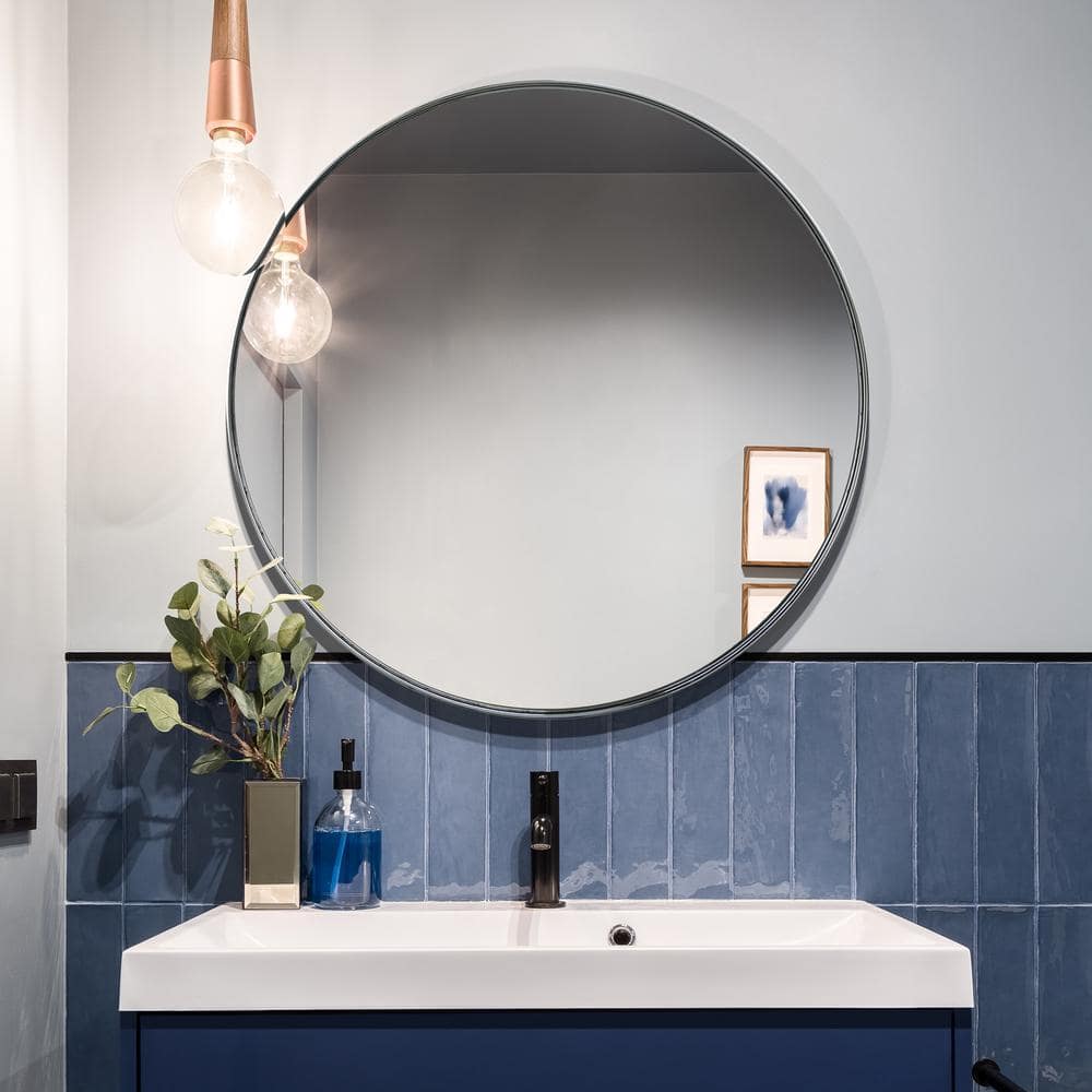 30" Round Silver Stainless Steel Bathroom Wall Mirror