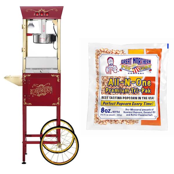 Great Northern Pasadena 850-Watt 8 oz. Red Hot Oil Popcorn Machine with Cart