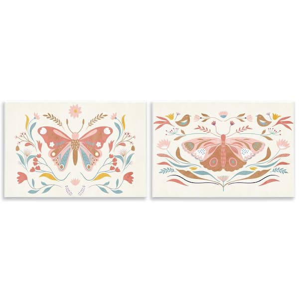Folk Butterflies & Florals by Kim Allen 2 Pieces Unframed Animal Graphic Art Print 10 in. x 15 in.