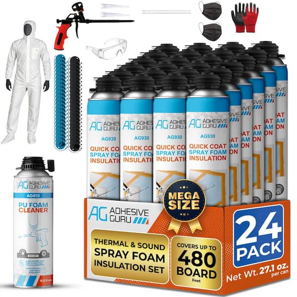 AG930S Insulation Foam Pro Set-24 Pack Spray Foam Sealant 32.8 oz., Foam Cleaner, Foam Gun and Safety Gear Set